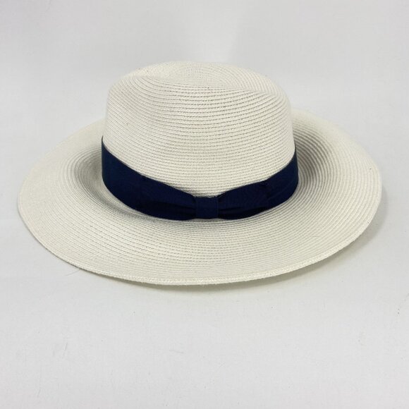 Gottex Triton Straw Sunhat White with Blue Band Adjustable Drawstring UPF 50+ - Picture 2 of 5